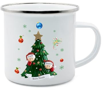 lorajewel Regali di Natale Tazze Personalizzate Tazze in Ceramica con 2-8 Nomi Regali per Mamma Papà Amici 350ml (2 Nomi)