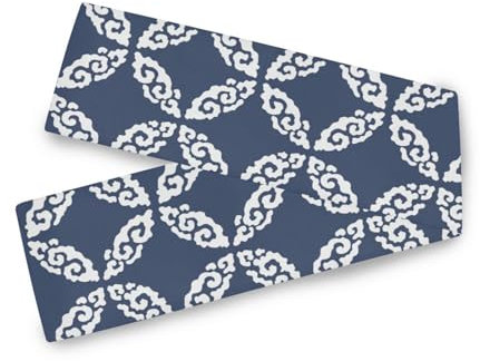 Boho Navy Blue abstract rose gold table runner, 13x70inches, home decoration reusable white table runner 70 Long