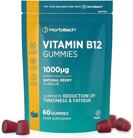 Vitamin B12 Gummies 1000 mcg - 120 Veganska Gummies | 2 Månaders Förbrukning - Naturlig Bärsmak - av Horbaach