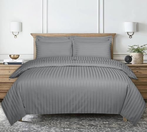 Duvet Cover Stripe Satin Single, Light Grey Reversible Soft Microfiber | Home Gadgets World Duvet Set Reversible Stripes Satin Single Brushed Microfiber Satin Stripe Bedding Set with Pillowcases