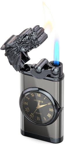 VVAY Sturmfeuerzeug mit Uhr Gas Nachfüllbar, Drache, Verkauft ohne Gas