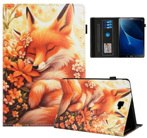 Rostsant Funda Samsung Galaxy Tab A6 10,1 PU Caso de Cuero Funda Tipo Cartera Carcasa para Samsung Galaxy Tab A6 10,1 Pulgadas SM-T580/T585 Zorro de Flor