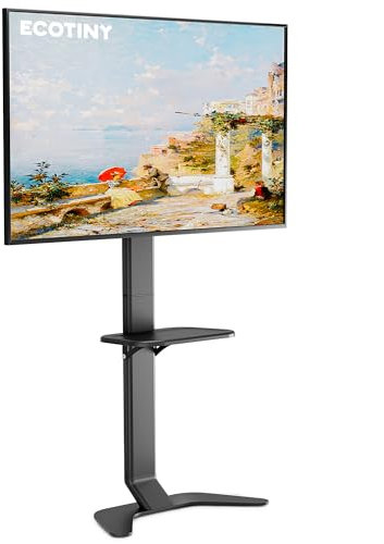 ECOTINY Ultra Slim TV Floor Stand for 37–86 Inch TVs, No Drill Modern Curved Base with Shelf, Adjustable Height & Tilt, Space-Saving Design with Cable Management, Fits VESA 600x400mm, Black