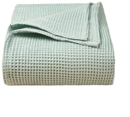 Coperta in puro cotone a nido d'ape con ananas, 110 x 70 cm, confortevole, leggera e traspirante, per pausa pranzo, casa, camera da letto, divano (verde chiaro)