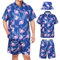 Joyesplay Lot de 3 chemises hawaïennes pour homme avec chemise flamant rose, short, chapeau de pêche, chemises hawaïennes, pour l'été, la plage, la piscine, Bleu 01., XL