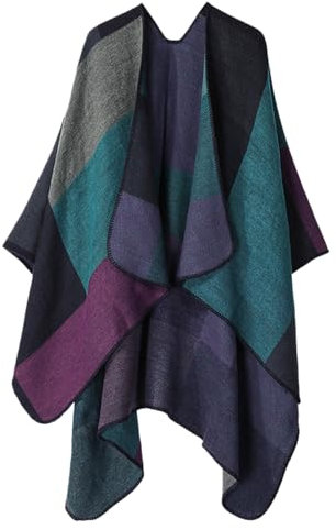 Damen-Schal mit Karomuster, vorne offen, Poncho-, übergroße Pullover, lässige Strickjacke, Schals für den und Winter Schals Für Herren (Purple, One Size)
