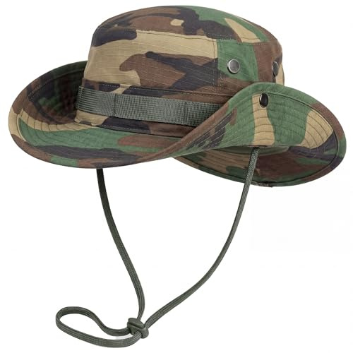IDOGEAR Boonie-Hut mit breiter Krempe für Damen und Herren, ideal zum Angeln, Jagen und für Outdoor-Aktivitäten(Woodland)