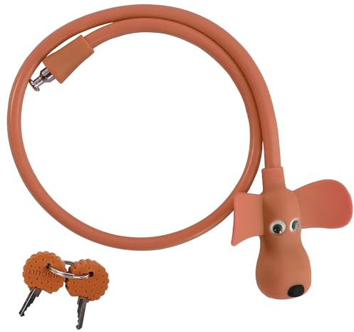 Puppy-Biscuit-Kabelschloss, Kinderfahrrad Schloss, 70 cm, mit Schlüssel | Fahrradzubehör Kinder mit Silikon Überzogenes, für Fahrrad, Tür, Skateboard, Helm und Mehr, Braun