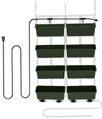 HIKUUER Vertikaler Blumentopf Hängende vertikale Wand Pflanze Pflanzwand mit 8 Pflanztöpfe 4 Haken und mit Bewässerungssystem