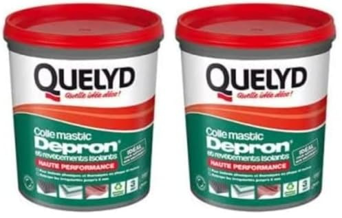 Quelyd Colle pour Plaques Depron et Matériaux Isolants - Haute Performance - Isolation Mur Et Plafonds - Colle en Pâte Prête à l'Emploi, Pot de 1 Kg (Lot de 2)
