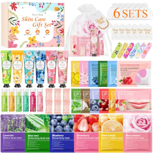 60PCS Pamper Gifts for Women, Skincare Gift Set with Multipack Face Masks, Hand Cream, Lip Balm, Under Eye Patches, Lip Mask, Mini Nail Files, Bridal Wedding Thank You Gifts Party Bag Fillers Adults