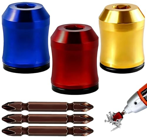 VZU 3Pcs Magnetic Screwdriver Head Ring Set with 3Pcs PH2 Screwdriver Bits, Universal Magnetic Bit Holder for Hex Screwdrivers & Power Drills, Removable Alloy Screw Holder for DIY Repair