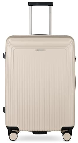 bugatti Linea Hartschalen-Koffer M mit 4 Rollen, robuster Reise-Trolley aus Polycarbonat, beige