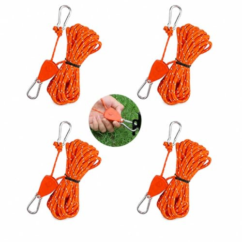Fyhqwf 4 PièCes Corde à Cliquet RéGlable 4m - Corde A Cliquet - Tendeur De Corde - Convient Aux Tentes Et Auvents De Camping, Orange