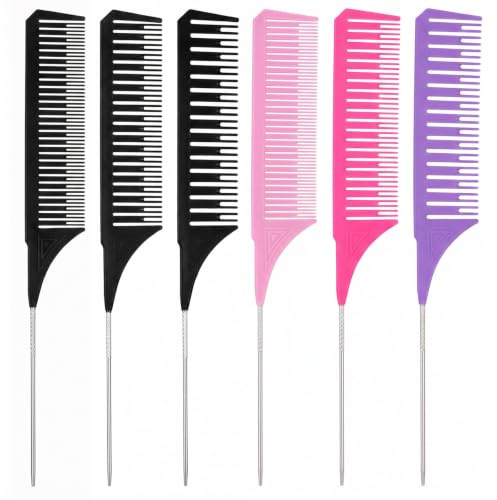 GEEHUA 6 Stück Professionelle Strähnenkamm Set, 3 Größen Stielkamm Friseur, Antistatischer Haarkamm Für Strähnchen Blondierung Balayage Färbekamm Friseur Zubehör