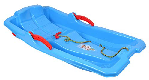 MARMAT Bobschlitten Bob Rodel Schneegleiter Bremshebel Zugseil Kinder Schnee Winter (Blau)