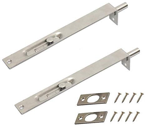 NUZAMAS 1 Pair 10 inch (25cm) Heavy Duty Stainless Steel Door Edge Lever Slide Bolt Latch Lock, French Double Doors