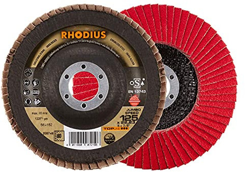 RHODIUS JUMBO SPEED EXTENDED 10x Profi Fächerschleifscheibe, Ø 125 mm Körnung 80, für Edelstahl, Stahl & Metall, für Winkelschleifer, Made in Germany