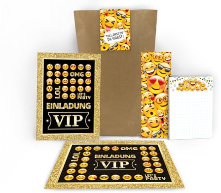 12 Einladungskarten zum Geburtstag VIP Kindergeburtstag Mädchen Jungen Jungs Erwachsene/Einladungen zur VIP-Party incl. 12 Umschläge, 12 Tüten/natur, 12 Aufkleber, 12 Lesezeichen, 12 Notizblöcke