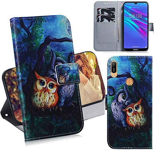 DodoBuy Huawei Y6 2019/Honor 8A/Y6s Hülle Flip PU Leder Schutzhülle Handy Tasche Case Cover Wallet Standfunktion mit Kartenfächer Magnetverschluss für Huawei Y6 2019/Honor 8A/Y6s - Eule