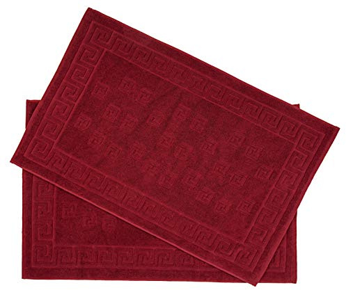 Arle-Living Luxus Medusa Duschvorleger im 2er Pack 50x80 cm - feinste Baumwolle/Jacquard Webung/Hochflor Frottee mit Medusa Flachprägung (Bordeaux, 2er Pack Duschvorleger 50x80 cm)