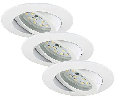 Briloner Leuchten - LED Einbauleuchten, 3er Set, Deckenlampen dimmbar, LED-Modul schwenkbar, je 6,5 Watt, je 570 Lumen, 3.000 Kelvin, IP23, Weiß, 82x28mm (DxH)
