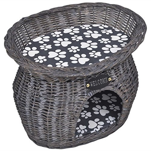 yorten Weide Katzenhaus Katzenkorb Katzenbett Katzenhöhle Kratzbaum mit Kissen einfach zu transportieren 44 x 33 x 34 cm Grau