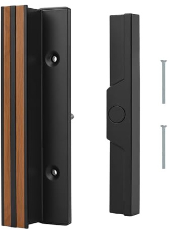 Baomain 3-15/16 Surface Mount Sliding Patio Door Handle Set Black | 3-15/16 C-to-C Hole Spacing Clamp Style Aluminum Handle with Black & Woodgrain Finish For Sliding Glass Patio Doors.