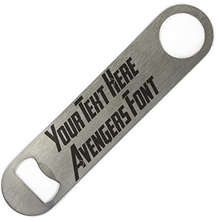 ShopQuality4U Personalised Stainless Steel Bar 18cm/7 Blade Bottle Opener Printed with Any Message That Does Not Fade or Wash Off - Enter Your Own Custom Text Avengence Font Double Sided