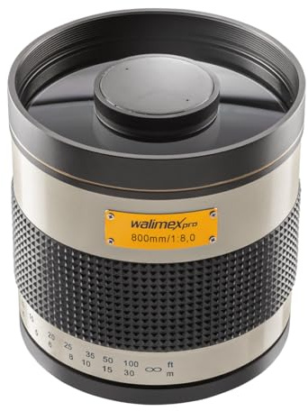 Walimex pro Obiettivo fotografico catadiottrico 800/8,0 DSLR compatibile con Nikon Z - 131mm - per lunghezza focale 800mm - sensore full-frame/APS-C - adattatore T2 - messa a fuoco ravvicinata 3,5m