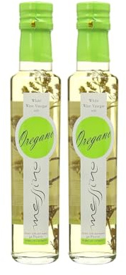Messino Vinaigre Blanc à l'Origan 2x250ml (500ml) – Grèce | Vinaigre de vin blanc grec aux herbes méditerranéennes (origan), sans sucre ajouté – salades et plats