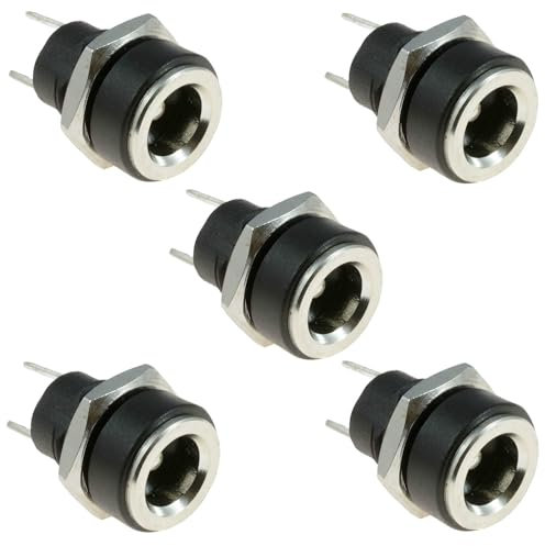DC 5,5 mm x 2,1 mm DC Power Jack Socket 2 Bornes Type Femelle Panneau Mount Connecteur Noir 5pcs 3A DC Socket Charge Alimentation Adaptateur Fiche Adaptateur Fileté Écrou