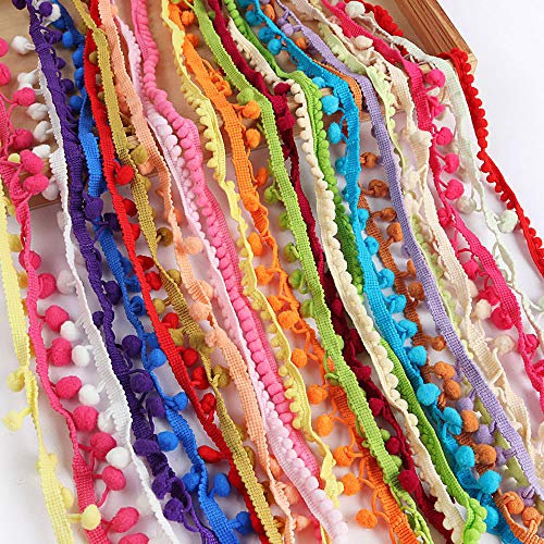 Sorrento Crafts Pompom-Bordüre, zufällig, 10–15 mm, Kugelfransen, Girlande, zum Nähen, Quasten, Spitze, für Kleidung, Kleider, Zubehör (22 Yard/Lose, 2 Yard/Stück)
