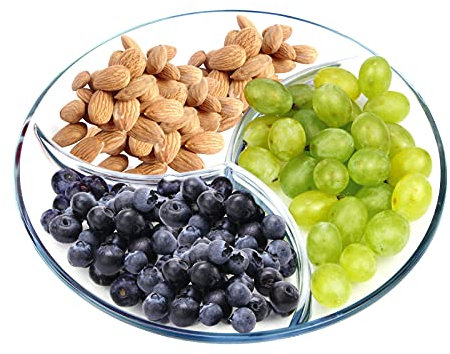 NUTRIUPS Round 9 In Glass Divided Plate, Durable Tempered Glass Construction, Mid-Century Style, Dinner Plates, Reusable