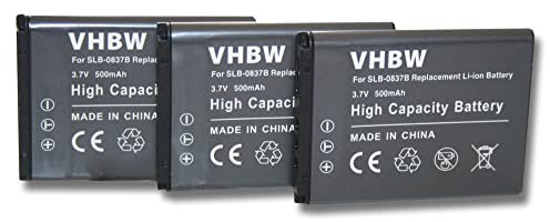 vhbw 3X Batteries Remplacement pour Samsung SLB-0837b pour Appareil Photo, Reflex numérique (500mAh, 3,7V, Li-ION)