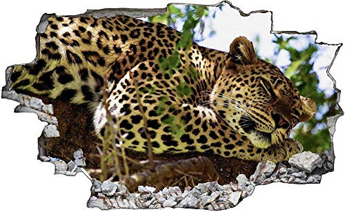 3D-Effekt Wandtattoo Aufkleber Durchbruch selbstklebendes Wandbild Wandsticker Wanddurchbruch Wandaufkleber Leopard Gepard Wanddeko fürs Kinderzimmer 53x80cm