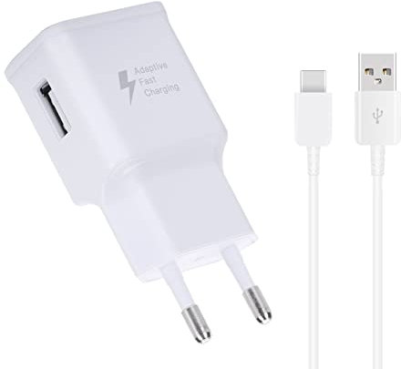 USB Ladegerät Stecker für Samsung Galaxy S9, S10, S20, S21 FE, A04S, A13, A14, A15, A25, A34, A53, A54, A71, und andere Smartphones Schnellladegerät Netzteil Adapter mit Ladekabel (weiß)