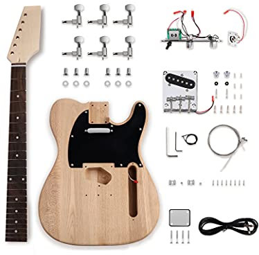 Fistrock DIY E-Gitarren-Set, 6 Saiten für Rechtshänder mit Aschekörper, hartem Ahornhals, Palisander-Griffbrett, verchromtes Zubehör zum Bau Ihrer eigenen Gitarre.