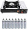 Greenpoint Gaskocher(Edelstahl) + 8 Gaskartuschen - Campingkocher Ink.Tragekoffer mit 8 Gaskartusche, Gaskocher mit Kartusche, Campingkocher mit Kartusche Camping Gas Stove