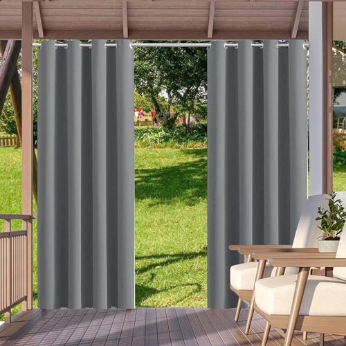 Outdoor Vorhang nach maß Wetterfest Wasserdicht mit Ösen 1 Stück uv schutz | Outdoor Vorhang Wetterfest Wasserdicht nach Maß mit ösen UV Schutz Blickdicht Balkon Vorhang B200XH155cm Grau