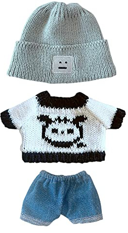 niannyyhouse 20 cm Plüschpuppenkleidung, Hut, Kätzchen, Pullover, Flansch-Jeans, Kpop-Puppenkleidung (grau + schwarz)