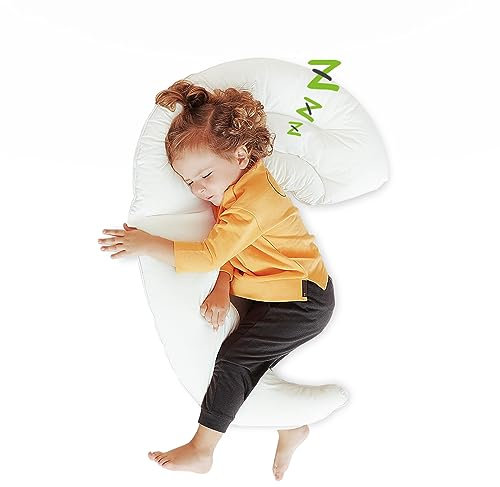 Choc Chick Curve - Almohada Corporal Larga para niños pequeños, 86 x 68 cm, Suave y con Forma de Luna, de algodón 100% orgánico, Lavable y Transpirable para Cuna