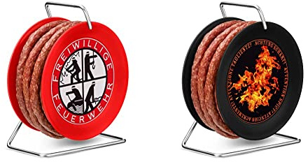 WURSTBARON® Wurst Kabeltrommel im Feuerwehr Design, 3,5m Wurst nach Krakauer Art, hochwertige Qualität und rauchiges Aroma, 240 g & Scharfe Wurst Kabeltrommel 3,5m scharfe Chorizo Wurst, 240 g