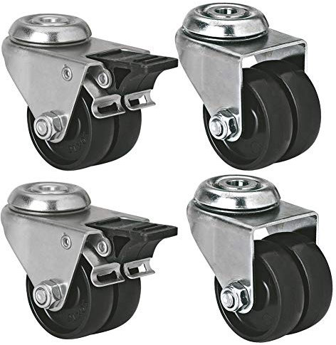 XHALERY Plattenrollen Möbelrollen 2 Zoll 50 mm Räder mit leerem Hals Bolzenloch M10 Doppelrollen Nylon Schwerlast 300 kg Leise drehbar Universal für Trolley Tisch Stuhl Babybett Krippe Reg