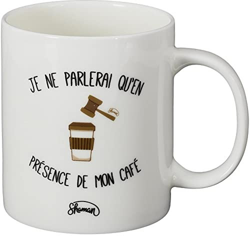 Cook Concept Le Fabuleux Shaman 42-2X-003 Kaffeebecher, Aufschrift Je ne parreai à mon coffee, Keramik, 12 x 10 cm, Weiß und Braun
