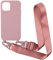 PuYu Zhe Case Compatible with iPhone 12/12 Pro Crossbody Case Silicone Soft Matte,Cover TPU Shell Adjustable Neck Cord Strap Stylish Shockproof Case,Lanyard Case-Sand Pink
