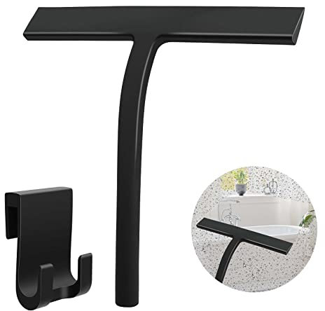 Duschabzieher Silikon, Dschabzieher Schwarz mit Halterung ohne Bohren, 23 cm Abzieher Dusche, Fensterabzieher für Duschen Fenster Glas Spiegel Autoscheiben