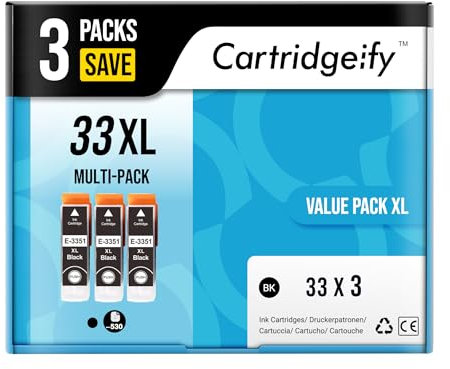 Cartridgeify Druckerpatronen Kompatibel mit Epson 33 33XL Tintenpatronen Schwarz (3er-Pack), für Expression Premium XP-900 XP-830 XP-7100 XP-645 XP-640 XP-635 XP-630 XP-540 XP-530…