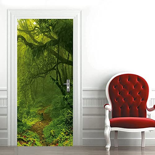 3D Türtapete Türfolie Selbstklebend Türposter Pvc Türaufkleber Fototapeten Grüner Baum Regenwald Dschungel Naturkulisse 100 X 215 Cm - Kinderzimmer, Küche, Wohnzimmer, Schlafzimmer, Arbeitszimmer, Bü