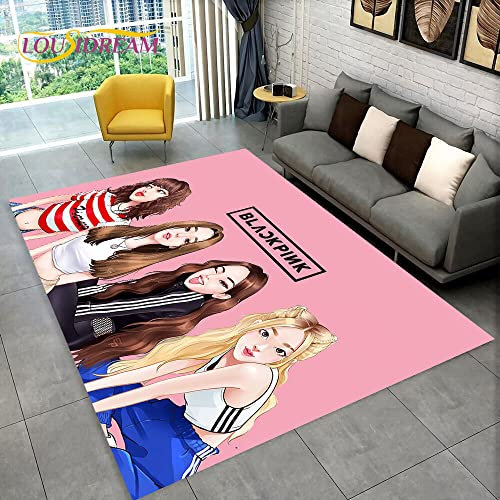 YZGAH Schwarz Pink Girl Group Star Kpop Bereich Teppich, Teppich Teppich Für Wohnzimmer Schlafzimmer Sofa Fußmatte Dekoration, Kind Spiel rutschfeste Bodenmatte P6365 80X120Cm